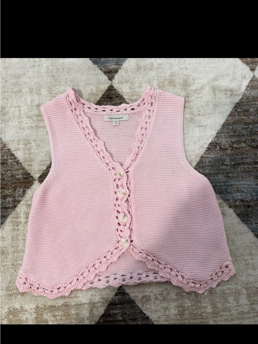 Francesca's Collections Light Pink Knit Crochet-Trim Vest